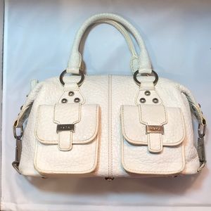 rafē white pebble leather bag silver accents